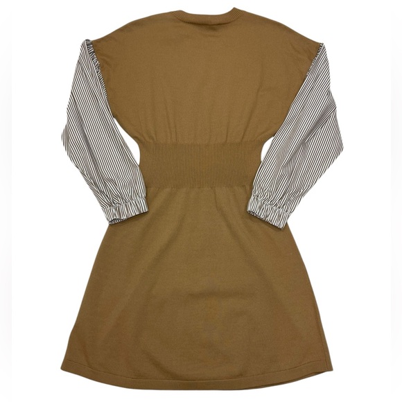 Derek Lam 10 Crosby Sweater Dress Lainey Mixed Media Tan Print Long Sleeve NEW - Picture 4 of 15